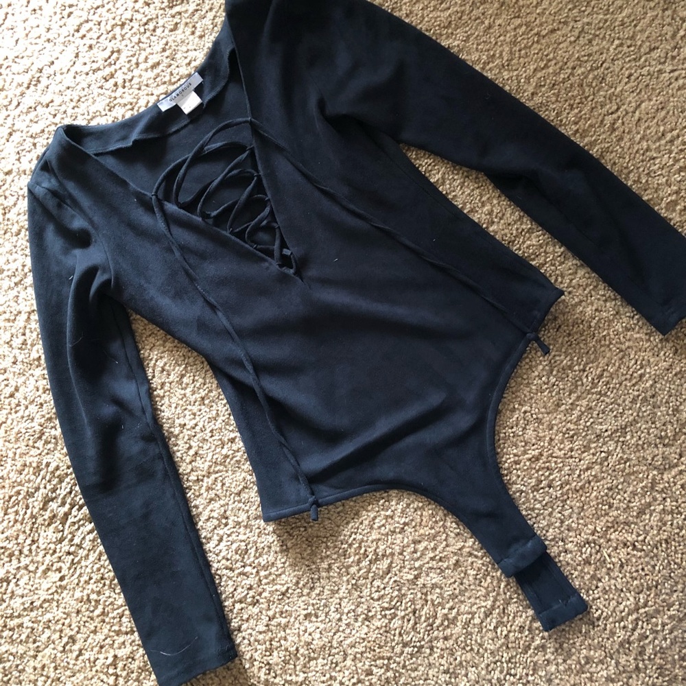 Lace up suede bodysuit
